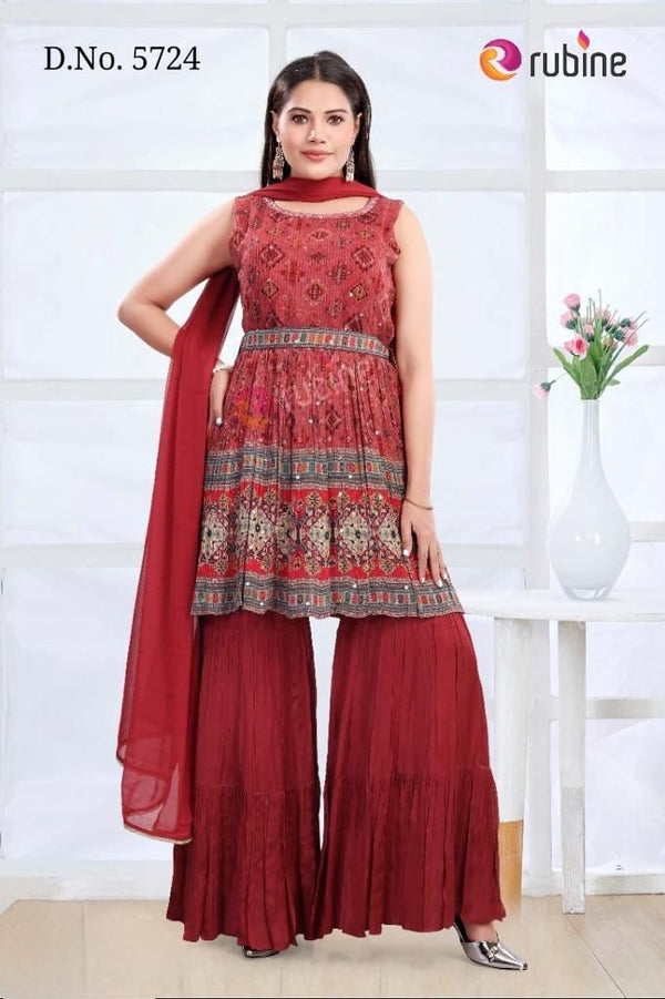 Red Indian Designer Suit with sharara